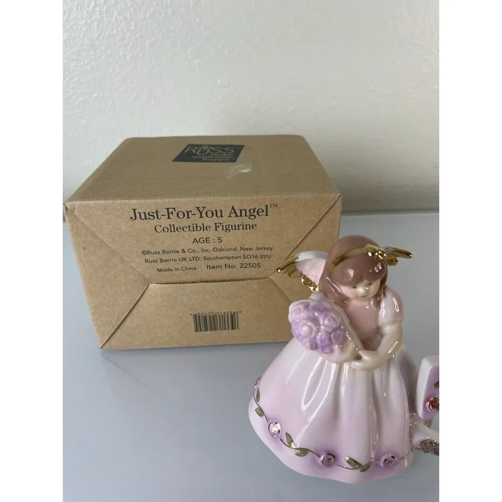 Russ Berrie Co Just for You 5th Birthday Ceramic Angel holding Flowers, Gift